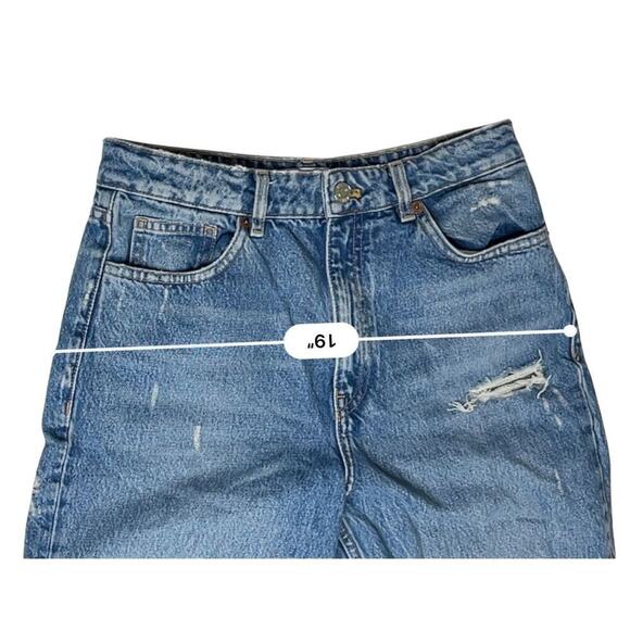 Zara Ripped Destroyed Distressed Blue Jeans sz 8 High Rise Mom Jeans Classic Fit - Picture 7 of 10